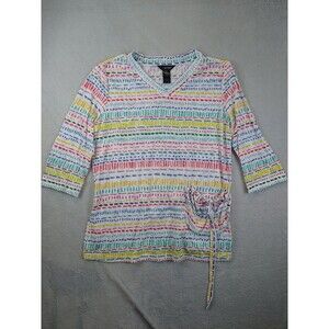 Ali Miles Tunic Top Burnout T-Shirt Women's Medium Colorful Art 3/4 sleeve